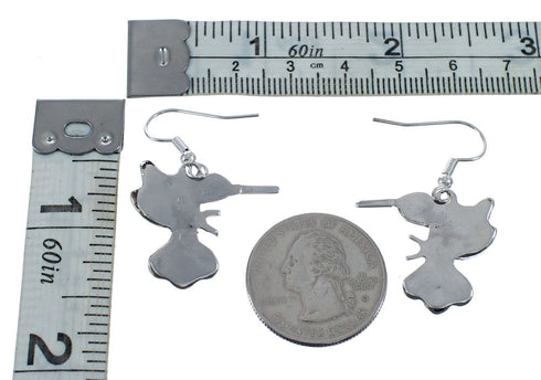 Zuni Hummingbird Sterling Silver Multicolor Hook Dangle Earrings JX126849
